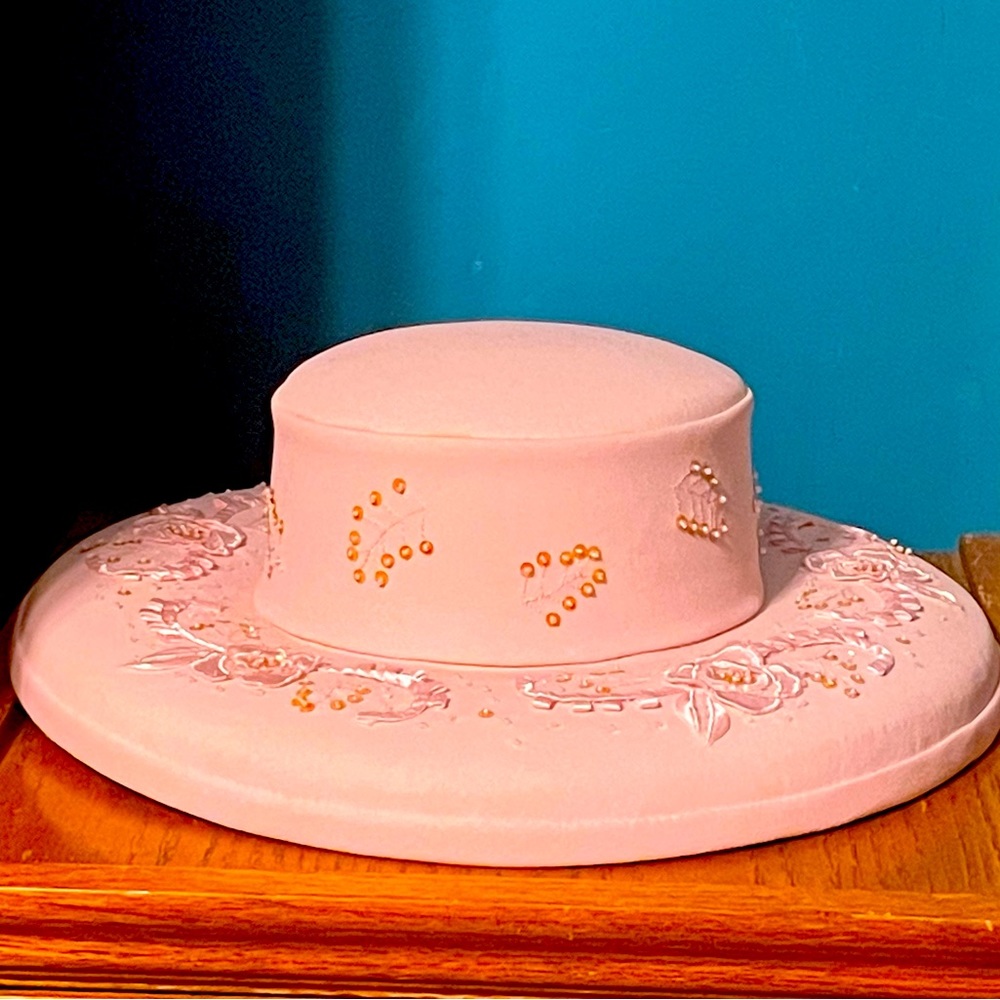 Pink Sale! Powder pink jeweled embroidered hat